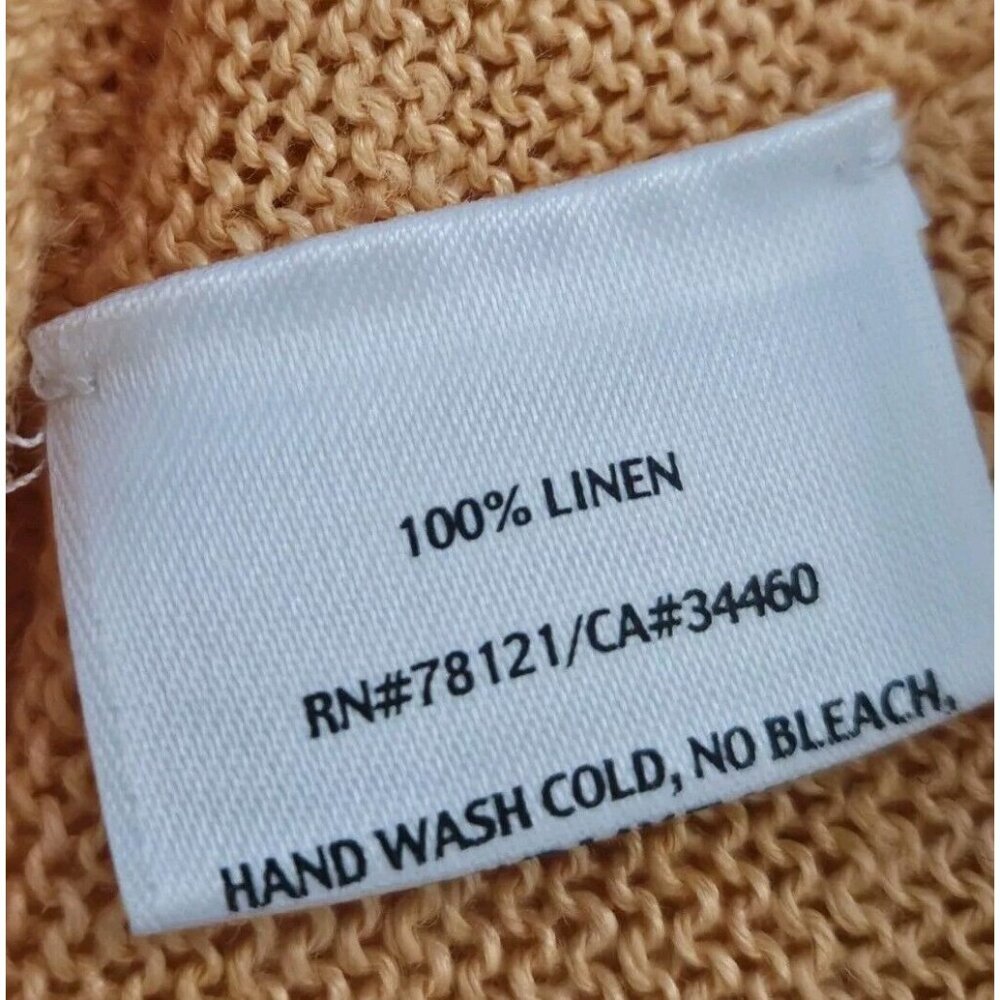 Eileen Fisher Orange Sherbet Sweater Top 100% Linen Beachy Henley Long Sleeves - Picture 7 of 7